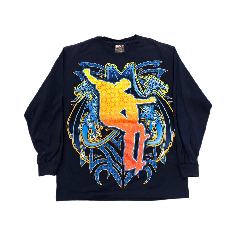 Vtg Y2K GWP Sport Skate Dragon Youth JNCO Style Long Sleeve